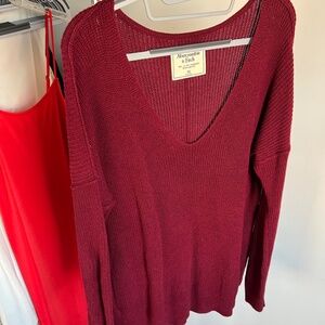 Long Sleeve Red Oversized Knit Sweater - Abercrombie & Fitch